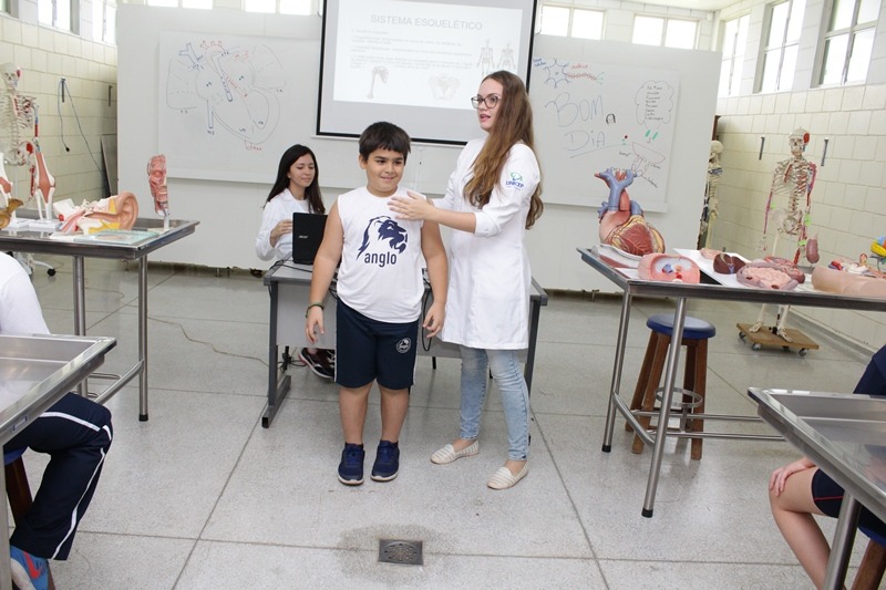 Crianças do colégio Anglo visitam laboratório de anatomia da UNICEP