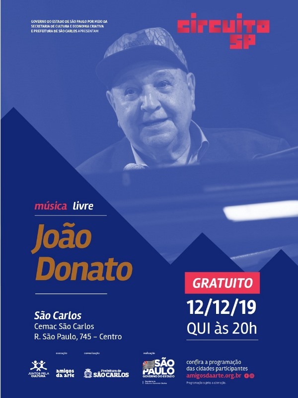 Cantor João Donato se apresenta dia 12 de dezembro no CEMAC São Carlos