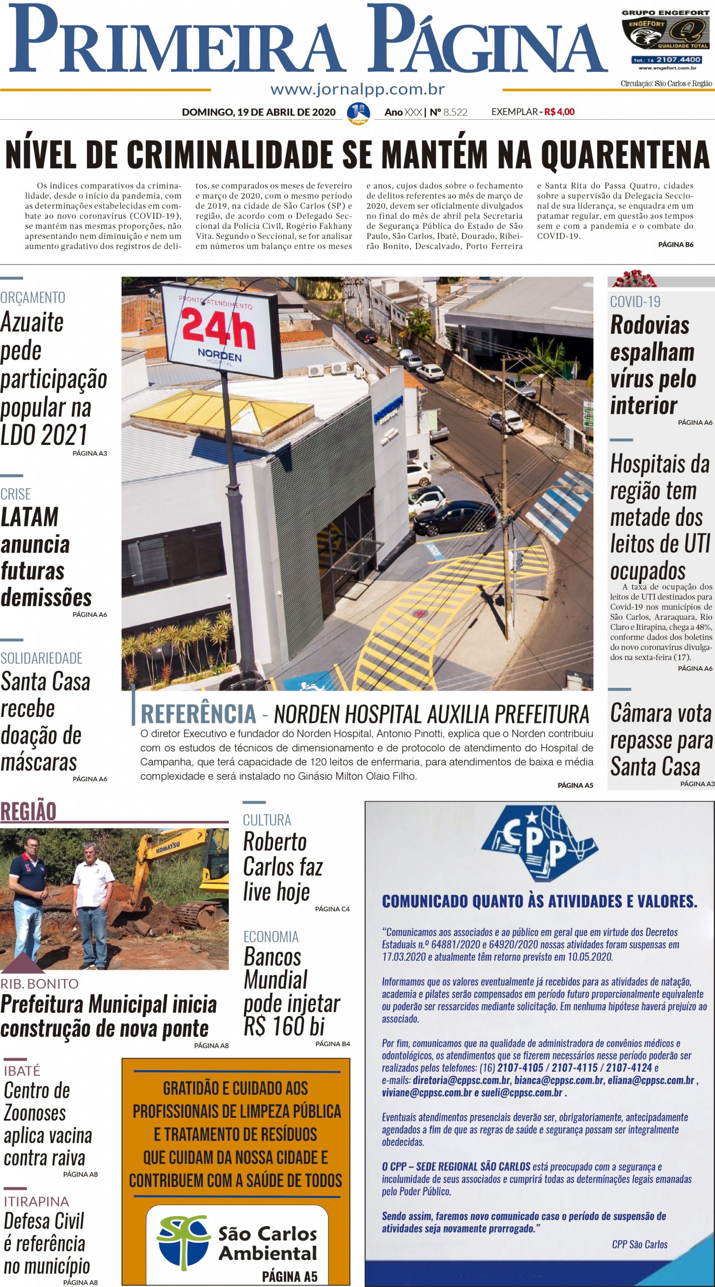 Capa do Impresso – 19/04/2020