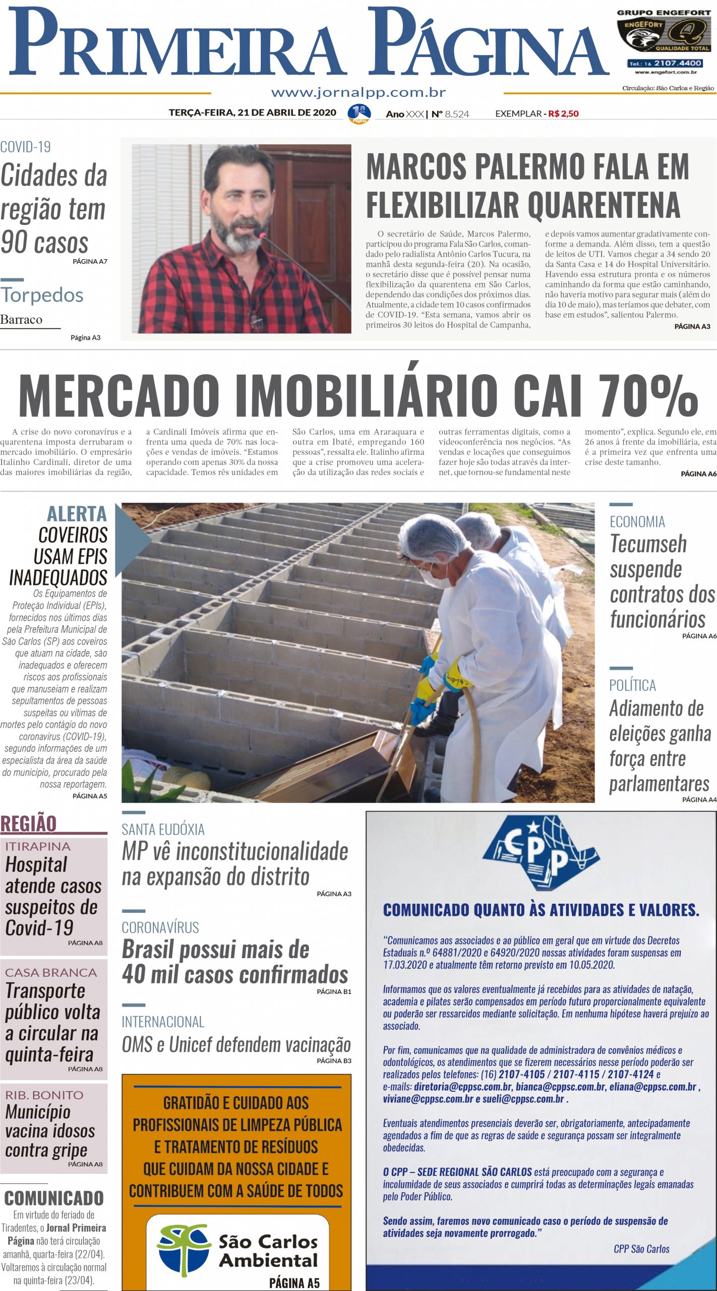Capa do Impresso – 21/04/2020