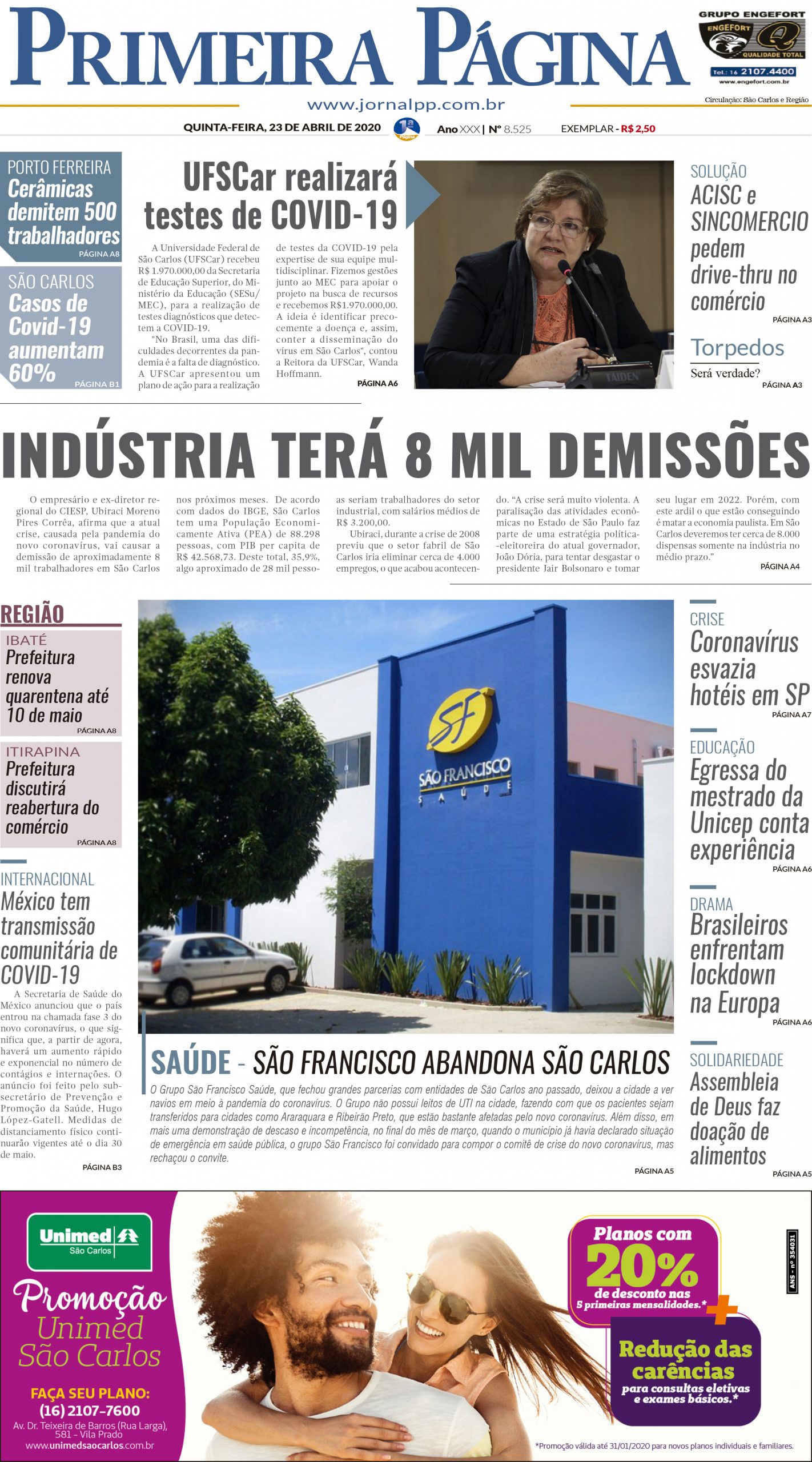 Capa do Impresso – 23/04/2020