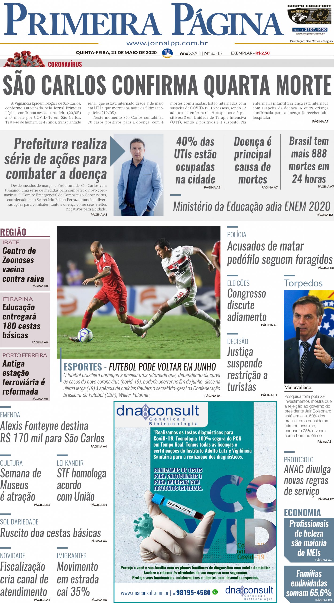 Capa do Impresso – 21/05/2020