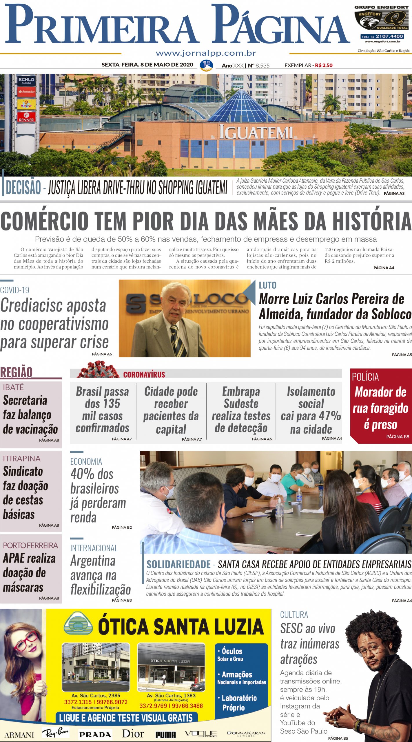 Capa do Impresso – 08/05/2020