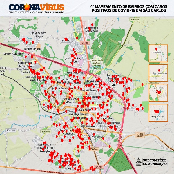 Covid-19 – 126 bairros de São Carlos registraram casos