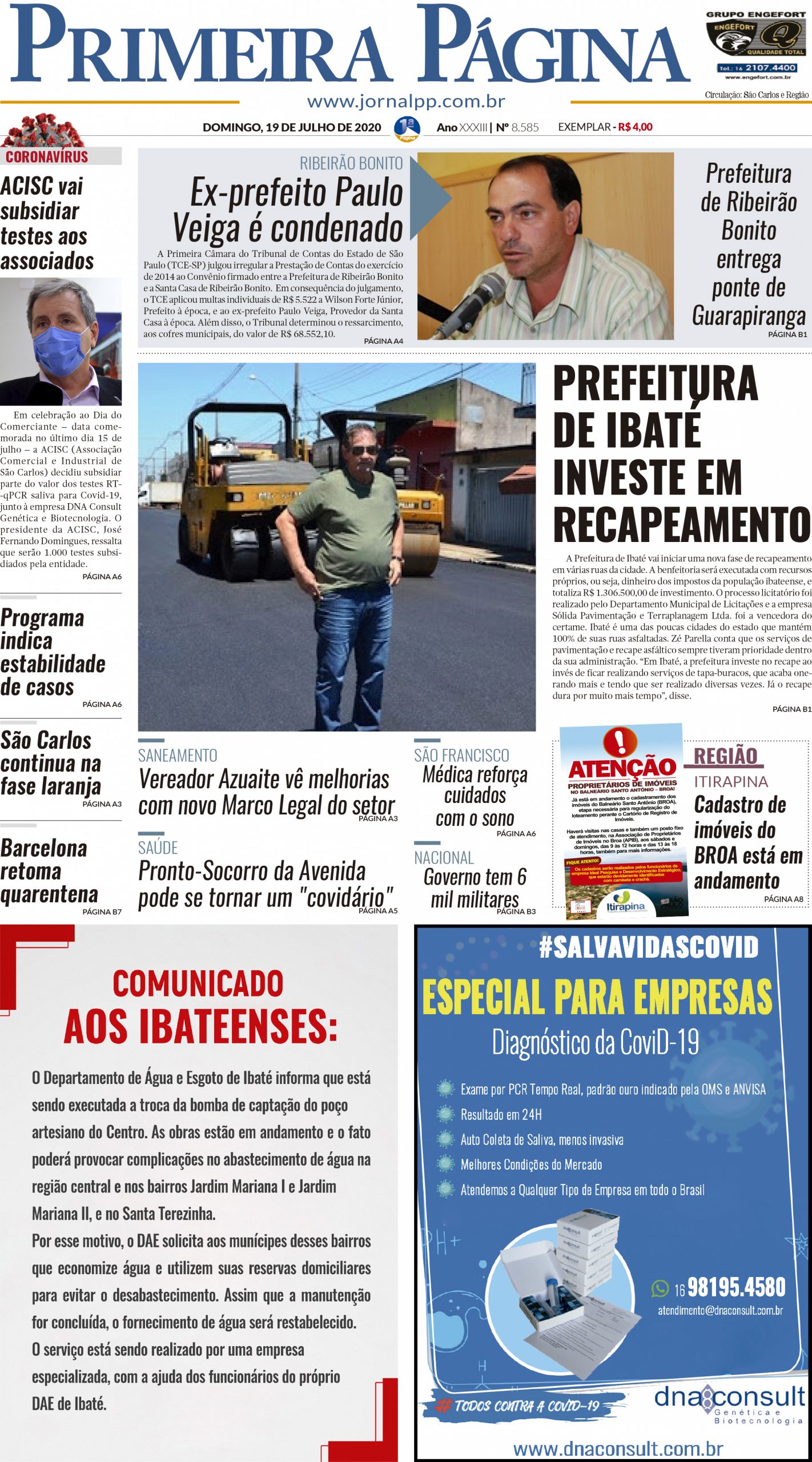 Capa do Impresso – 19/07/2020