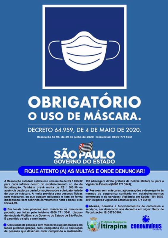 Saúde distribui cartazes e orienta uso obrigatório de máscaras em Itirapina