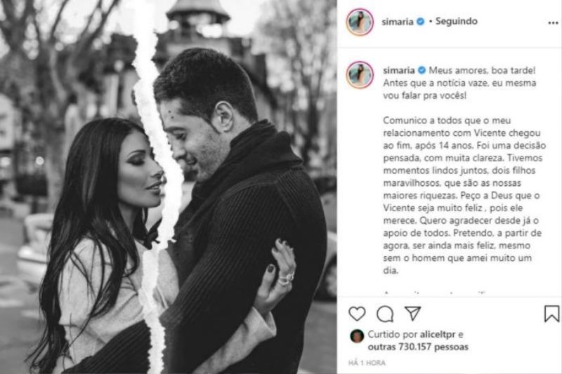 Simaria termina casamento de 14 anos com Vicente Escrig