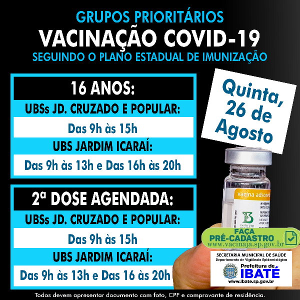 UBS Jardim Icaraí terá plantão de vacinação até às 20h nesta quinta-feira (26)