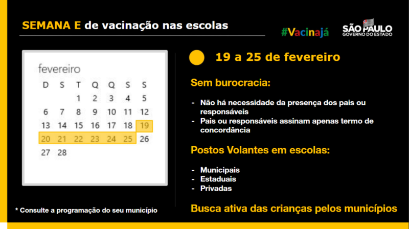 “Semana E” de vacinação em escolas acontece em todo Estado de São Paulo a partir deste sábado (19)