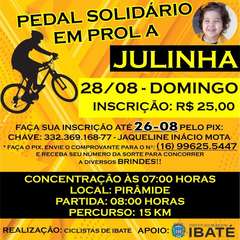 Inscrições para o Pedal Solidário da Julinha foram prorrogadas até sexta (26)