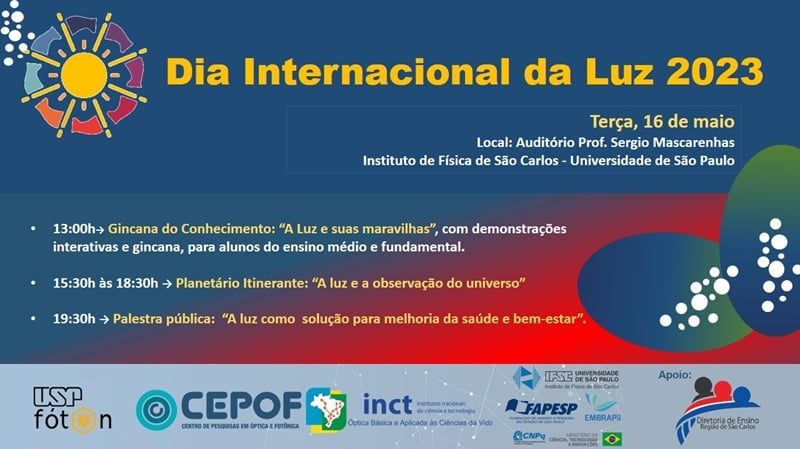 CEPOF – INCT – IFSC – USP: Programação do evento que será realizado no Dia Internacional da Luz de 2023