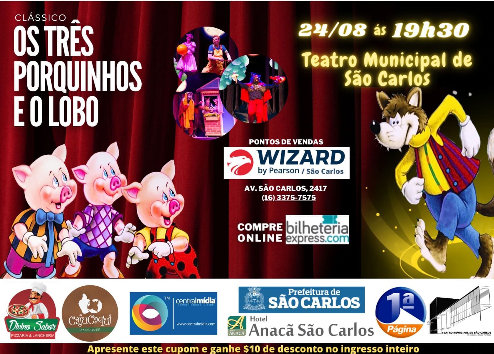 Teatro Municipal apresenta “Os Três Porquinhos e o Lobo” nesta quinta-feira (24)