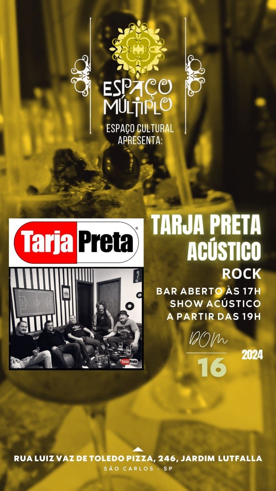 Tarja Preta faz show acústico no Espaço Múltiplo neste domingo