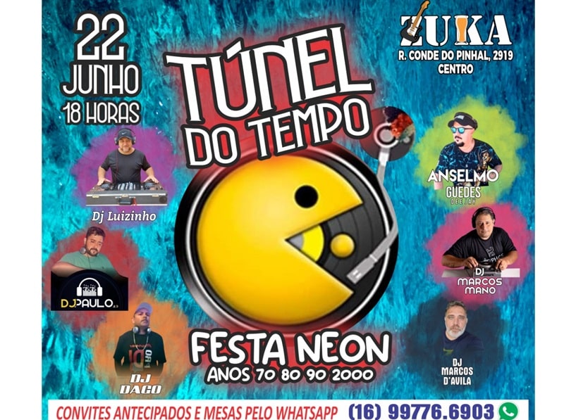 Túnel do Tempo-Festa Neon acontece dia 22 de junho