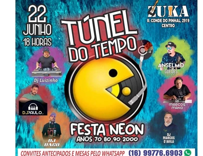Túnel do Tempo-Festa Neon acontece dia 22 de junho