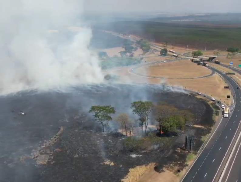 Incêndio destrói vegetação às margens da Washington Luís