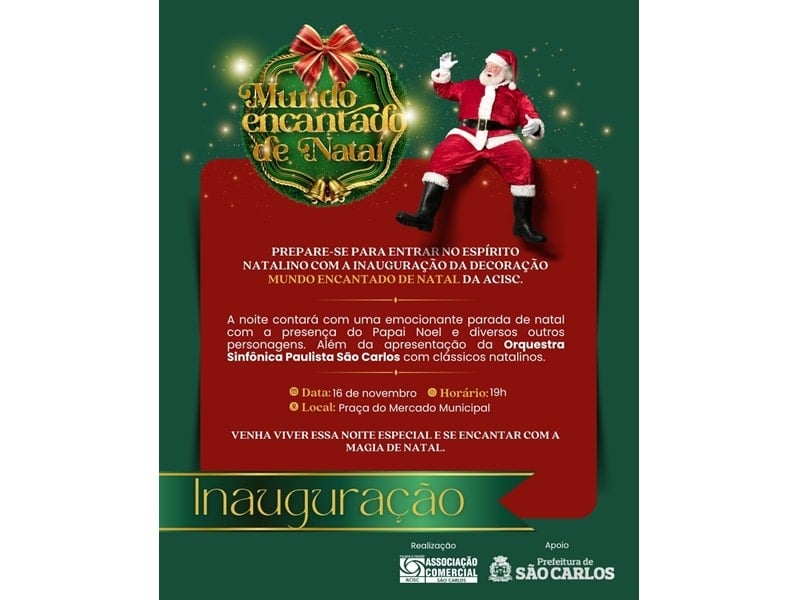 ACISC inaugura o “Mundo Encantado de Natal” com apresentação da Orquestra Sinfônica Paulista e Parada de Natal