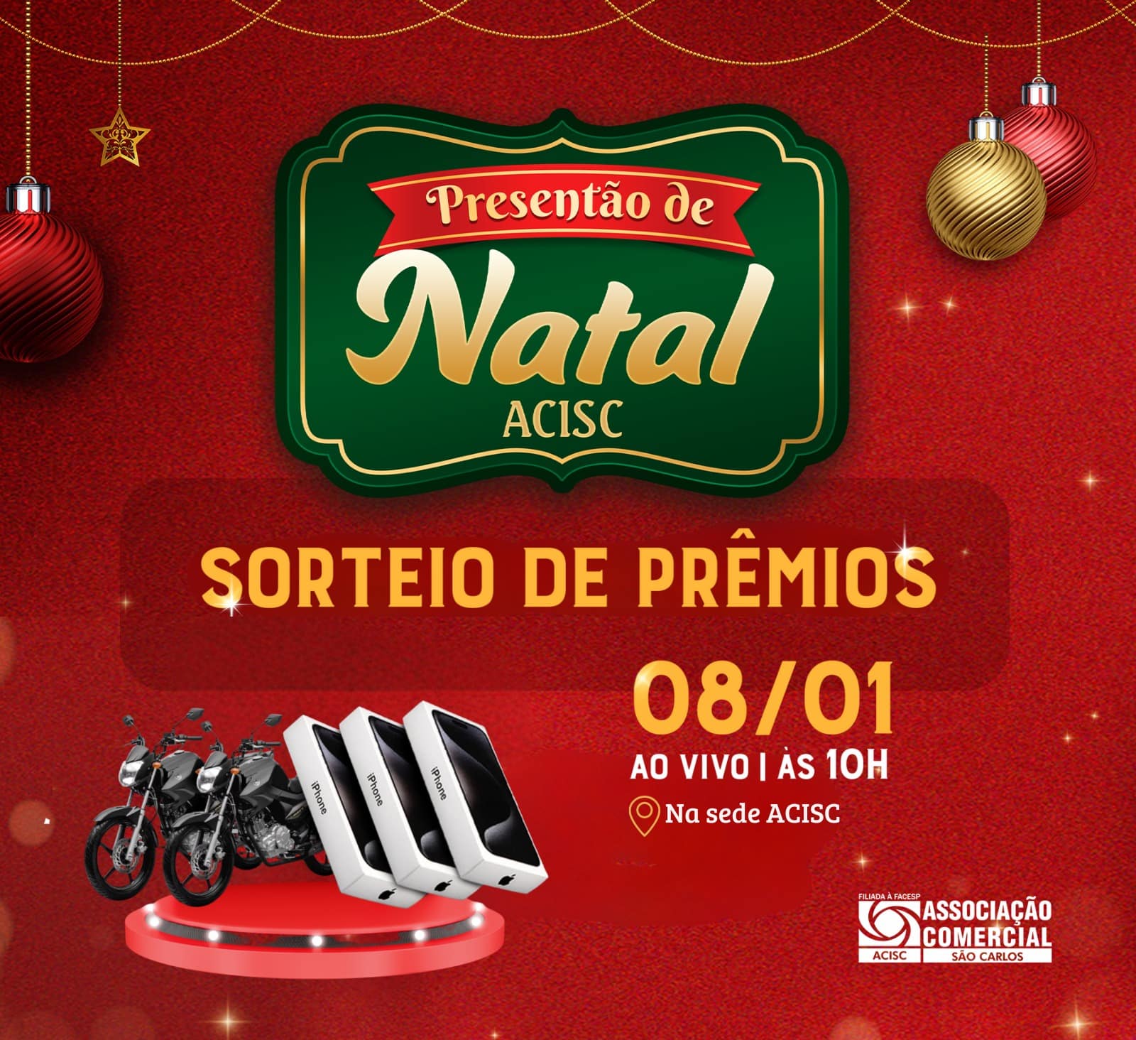 ACISC realiza sorteio da campanha “Presentão de Natal” no dia 8