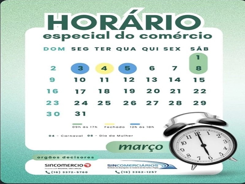 ACISC divulga horário especial do comércio